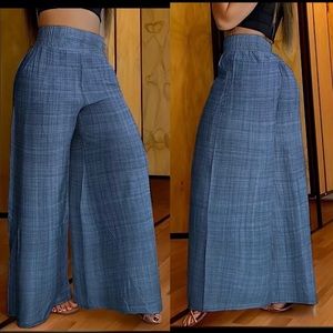 🔥NWT BOUTIQUE EXTRA WIDE LEG BOHO FAUX DENIM THIN ELASTIC BAND JEAN PANTS 12 14